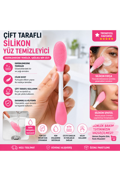 Guis Giyim Ve Kozmetik Çift Taraflı Silikon Yüz Temizleme Fırçası ve Masaj Ap...