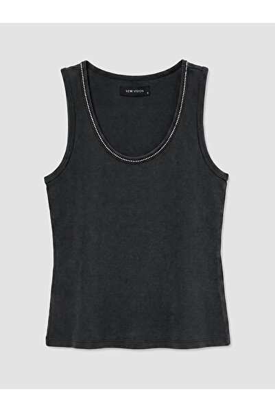 LC Waikiki Anthracite U-Neck Stoned Women's Tank Top