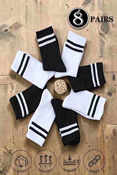 Socks Stores 8 Pairs of Unisex Striped College Socks – Cotton Economic Packag...