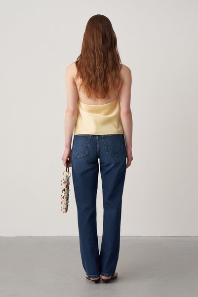 Mathilda Store Kadın Sarı Halter Yaka Saten Bluz