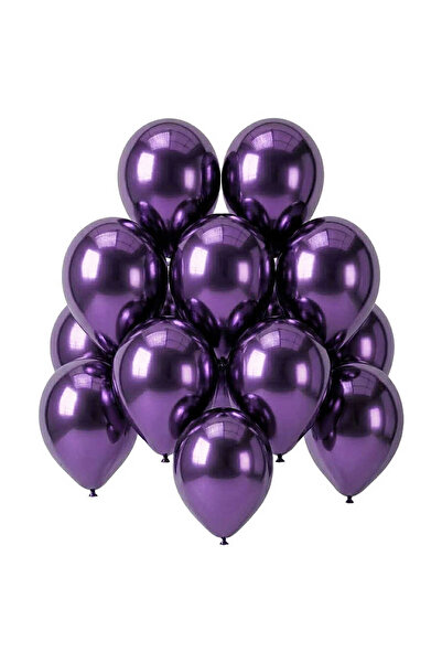 BeySüS Purple Color Latex Chrome Balloon (30 cm) - 12 Pieces