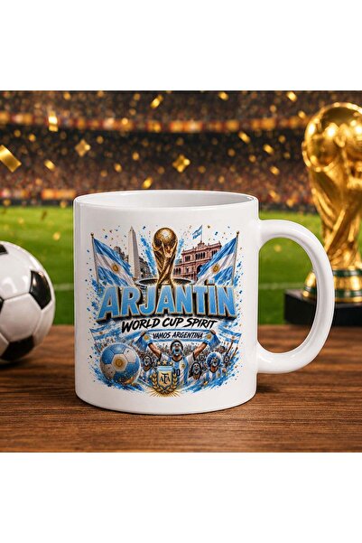 Bk Gift Argentina Fan Themed White Trophy Cup with World Football Cup Design