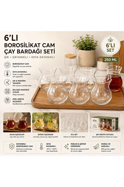 Northern Star 6'LI Borosilikat Cam ÇAY Bardağı Seti