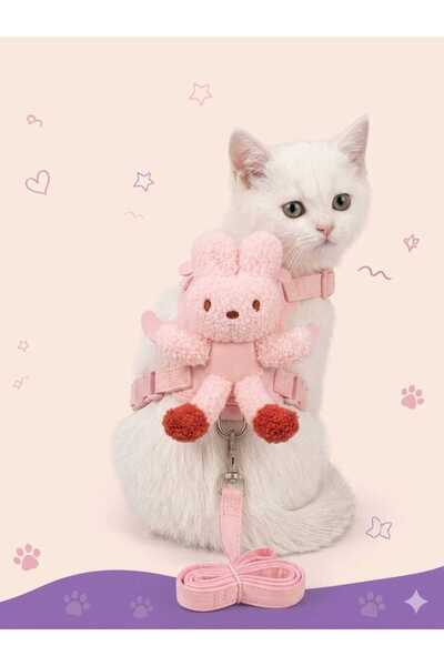 PATİZİSHOP Rabbit Plush Cat & Dog Collar - Powder Pink - Size S