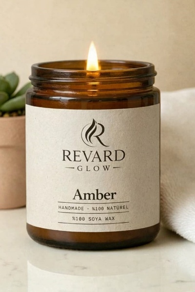 Revard Glow Amber Kokulu Mum - %100 Doğal El Yapımı Soya Mumu - 100 cc Cam Ka...