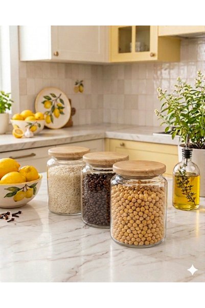 Kare Home Vacuum 3-Piece Glass Jar Set with Bamboo Lids (800 ml)