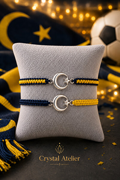 Crystal Atelier Yellow Navy Blue Moon Star Fan Bracelet Set Handmade Adjustab...