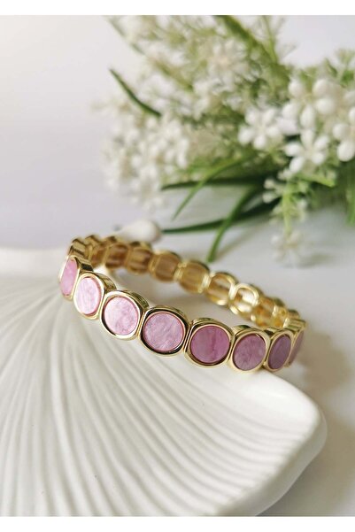 Halley Concept Round Stone Steel Elastic Bracelet – Magenta