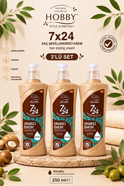Hobby 7x24 Onarıcı Bakım & Keratin Saç Şekillendirici Krem 250 ml 3 Adet