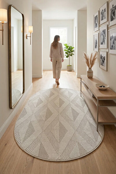 Bonny Home Oval Koridor Halısı Rölyef Kaymaz İnce Yıkanabilir Modern Dekorati...