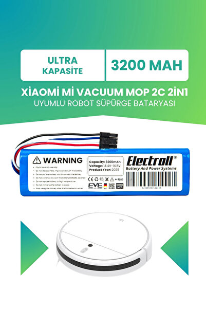 ELECTROLL Mi Vacuum Mop 2c 2in1 Uyumlu Batarya(ULTRA KAPASİTE) 3200mah Robot ...