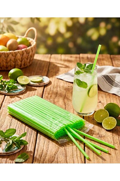 L'Opaline 50 Adet Yeşil Frozen Kokteyl Kalın Pipet 22 CM