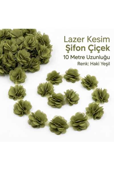 Hobiceyiz Lazer Kesim Şifon Çiçek Haki Yeşil 10 Metre