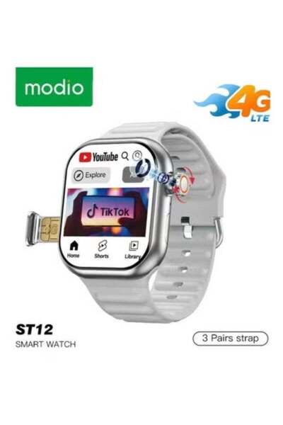 Modio ساعة ذكية ST12 بشاشة كاملة 2.2 بوصة، تدعم شريحة 4G، تتبع اللياقة والصحة...