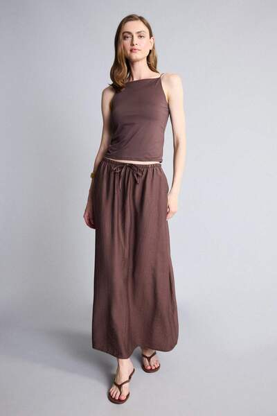 DeFacto A-Line Regular Waist Wrinkled Textured Viscose Midi Navy Blue Skirt I...