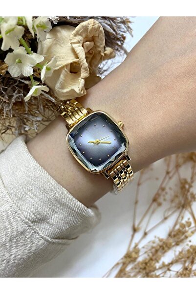 Mazzy Square Design Gold Gray Gradient Dial Women's Wristwatch