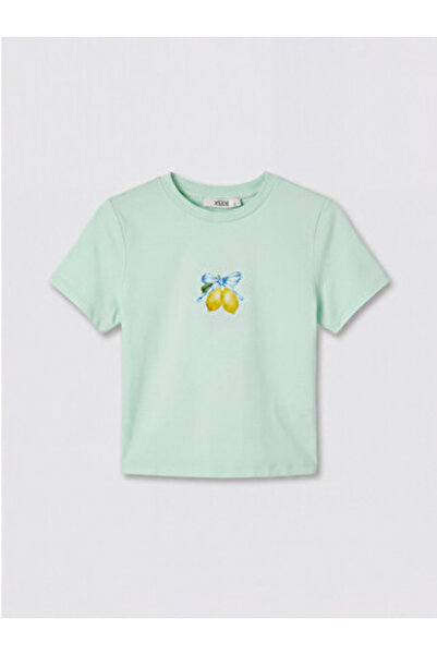 LC Waikiki New Season Green Crew Neck Printed Women's Crop Top