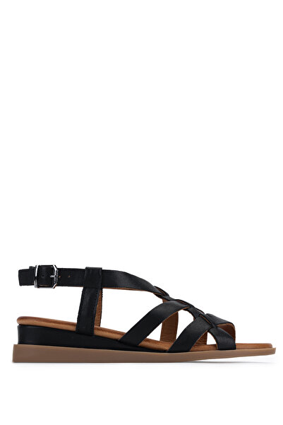 Tamer Tanca Women's Genuine Leather Black Flat Sandals