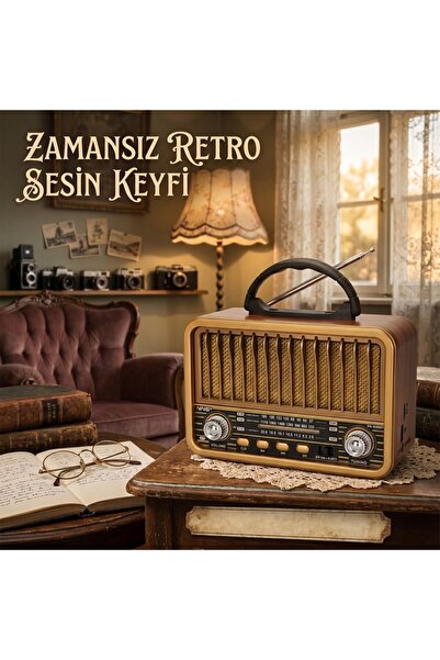 wiks Retro Tasarım Taşınabilir Radyo - Nostaljik Bluetooth Hoparlör, AM/FM/SW...