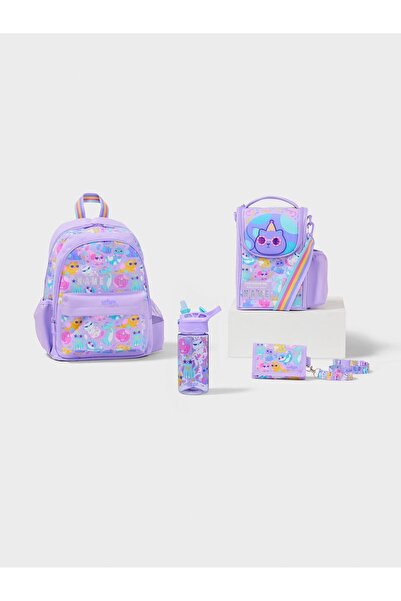 SMIGGLE Playtime 4-Piece Cat School Bag Set (Bag, Water Bottle, Lunch Box, Wa...