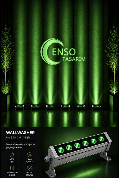 Enso Tasarım 6W 20 Cm Yeşil LED Wallwasher Dış Cephe Duvar Cami Bahçe Aydınlatma