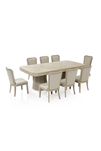 Midas Furniture طقم طاولة طعام خشبية مع 8 كراسي 240×120×78 سم بيج