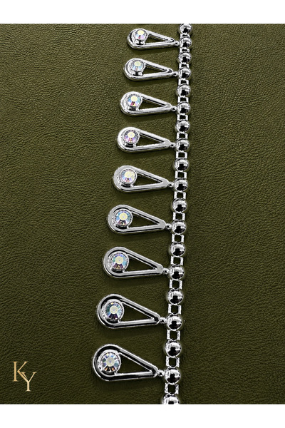 KAYA ARNİCA TEKSTİL Taşlı Sallantılı Damla Şerit (Gümüş) 1.5Cm – (1 Metre) De...