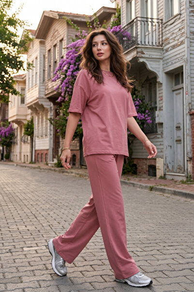 royal prime Set de pantaloni și tricou oversize pentru femei, cu decolteu rotund