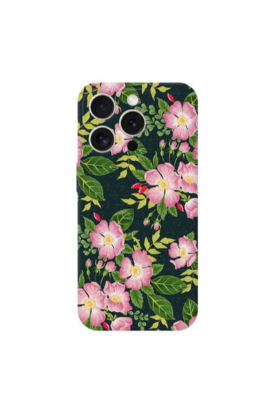 Other Apple iPhone 15 Pro Pink flowers green laves Transparent Silicone TPU Θήκη