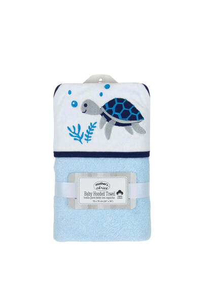 Mother's Choice Baby Hooded Towel 100% Cotton, Blue Turtle, 76x76 cm