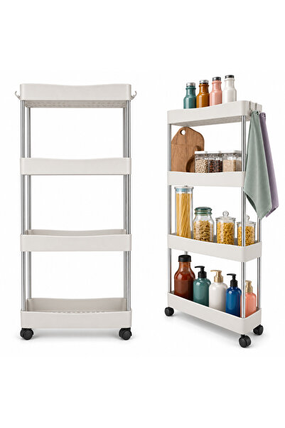 Ruhhy Mobile kitchen/bathroom shelf, 4 levels, with 360° wheels, 91.5 x 37 x ...