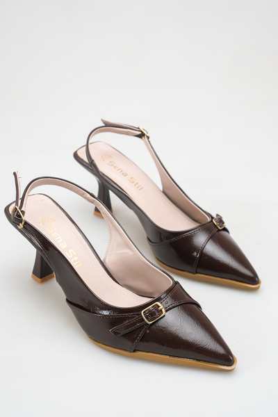 SENASTİL 01 Slingback with Open Back and Pointed Toe Buckle, 8 cm Thin Goblet...