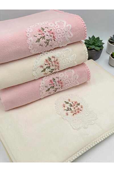 AYHANHOME Set of 4 100% Velvet Laced Dowry Hand and Face Towels