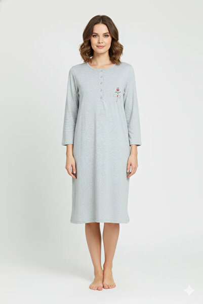 Serena Gray lounge dress with Printed , long sleeves, Cotton