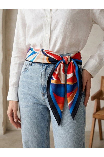 Goffy Çok Renkli Çiçek Desenli Bandana Fular (70x70 cm )