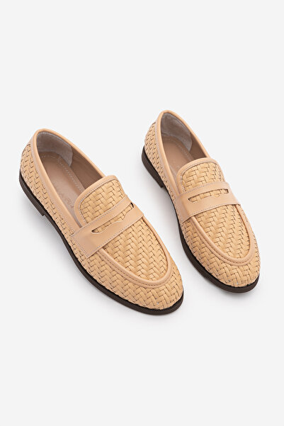 Marjin Women's Loafer Moccasin Knitted Pattern Casual Shoes Karnel Camel