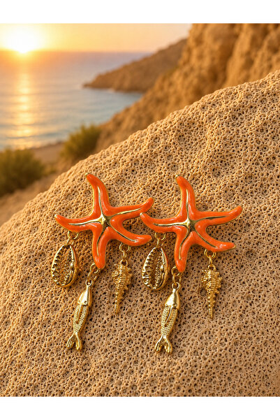 PABALAS Starfish Seashell Fish Figured Dangle Earrings Gold Women's Earrings ...