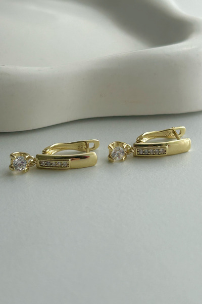 SEHERDEN Özel Seri 14K Altın Kaplama Taş Sallantılı Gold Renk U Model Kadın K...