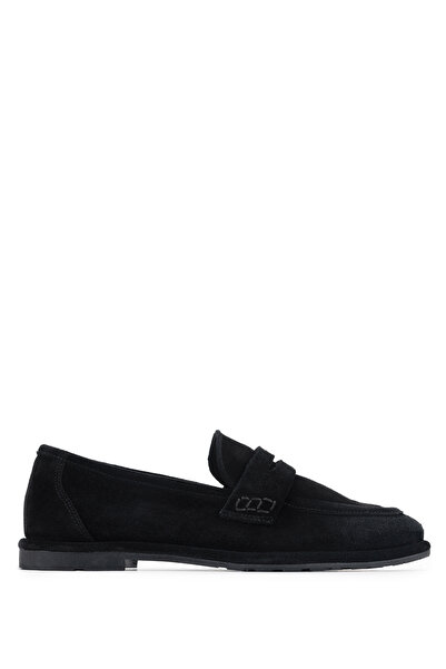 Tamer Tanca Women's Genuine Leather Black Suede Loafer Shoes
