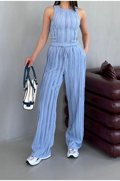 rose tml giyim Women's Zero Sleeve Blouse Wide Leg Pants Set