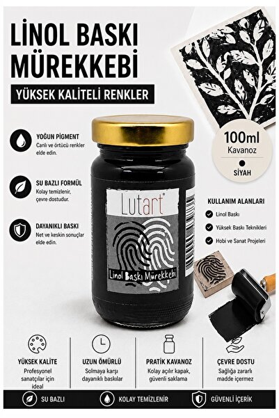 Artmaster Siyah Linol Mürekkebi 100 ml 1 Adet Lutart Linol Baskı Boya Mürekke...
