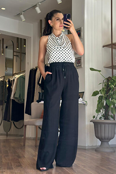 Unique Boutique Black Tensel Fabric High Waist Trousers