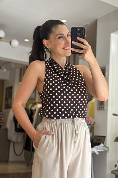 Unique Boutique Brown Polka Dot Lycra Blouse