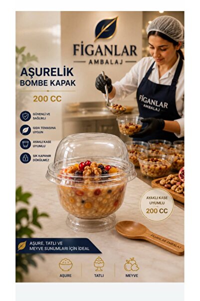 figanlar ambalaj 200 cc Ayaklı Aşure Kasesi Bombe Kapaklı Tatlı Kasesi Magnol...