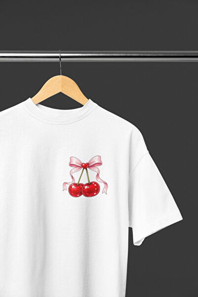 MAGORS Cherry and Bow Printed Coquette Colorful Floral Pattern Crew Neck T-Shirt
