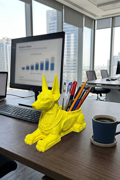Küp Atölye Desktop Organizer Pen Holder with Anubis Figure