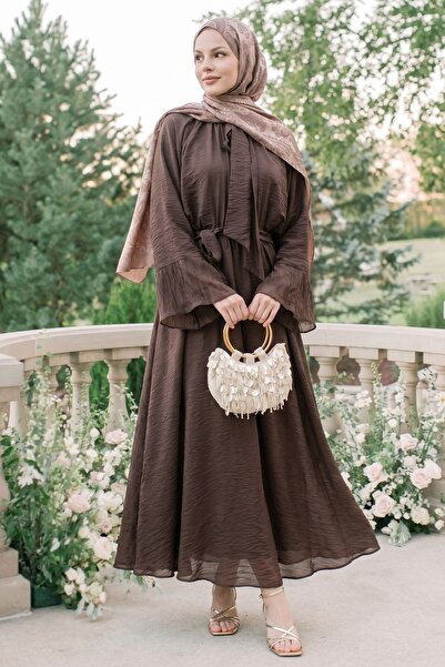 InStyle Wide Sleeve Bitter Brown Dress with Scarf