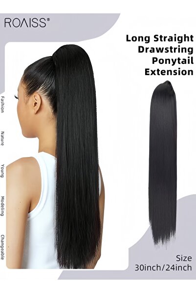 ROAISS Long Straight Drawstring Ponytail Extension for Women Synthetic Ponyta...