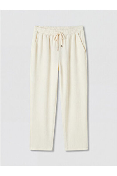 LC Waikiki New Season Beige Textured Women's Trousers with Elastic Waist