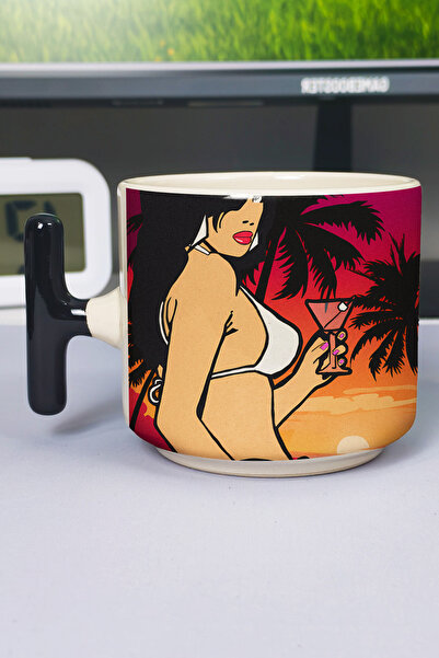 ZipZap كوب سيراميك فاخر مطبوع عليه GTA Vice City (قطعة واحدة) على شكل حرف T ب...
